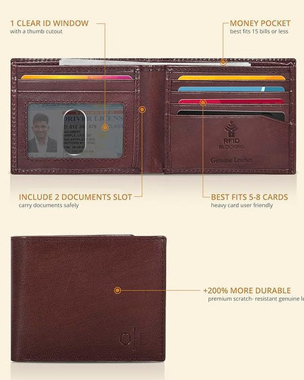 Oak Leathers Slim Leather Wallet for Men - RFID Wallets Credit Card Holder Ultra Thin Gift for Mens, Front Pocket Minimalist Design