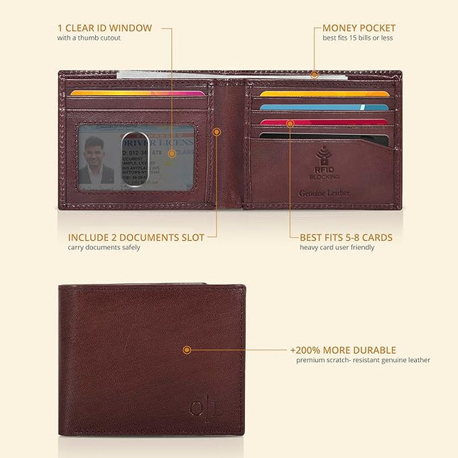 Oak Leathers Slim Leather Wallet for Men - RFID Wallets Credit Card Holder Ultra Thin Gift for Mens, Front Pocket Minimalist Design