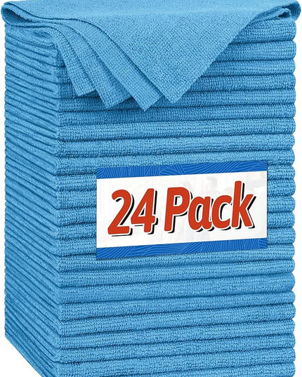 FIXSMITH Microfiber Cleaning Cloth, Shop Towels Bulk, 24 Pack Blue Microfiber Towels for Cars, All-Purpose Absorbent Cleaning Rags, Dust Cloth for Automotive, Mechanic, Garage, Bar, 12 x 11 inch