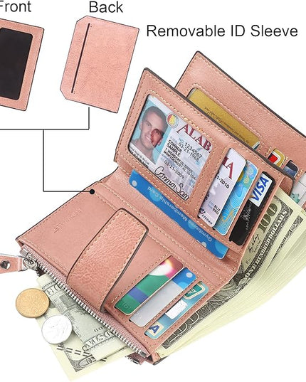 Lavemi Small Compact Women Wallet RFID Blocking Genuine Leather Bifold Purse with ID Windows