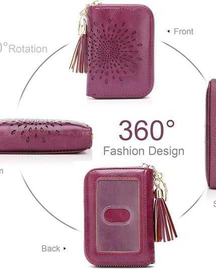 APHISON RFID Credit Card Holder Zipper Card Case Keychain Small Wallet for Women 1927 PURPLISH-RED