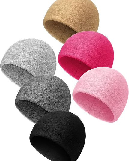 6 Pcs Fleece Skull Cap Men Fleece Beanie Winter Watch Hat Warm Polar Beanie Cap Thick Windproof Unisex for Outdoor Exercising