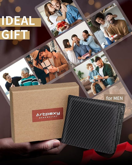 Artpaxy Mens Wallet Genuine Leather Bifold RFID Blocking Wallet for Men with 1 ID Window 13 Card Holders 2 cash pockets 1 Gift Box