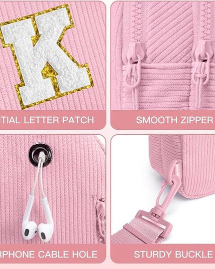 Viverte Small Corduroy Sling Bag Initial Crossbody Bag Fanny Pack for Girls Personalized Birthday Gifts for Teen Girls Gifts
