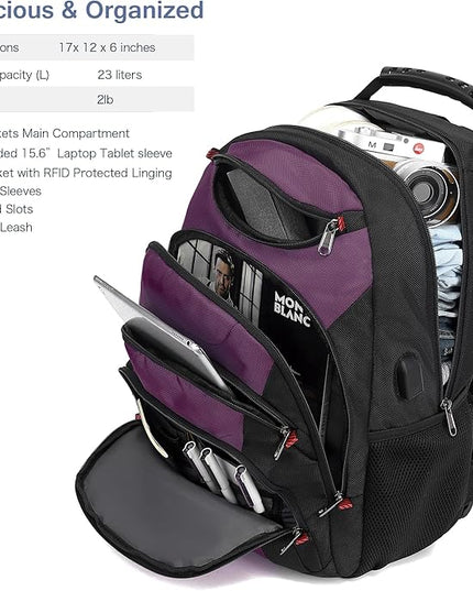 Boavan Laptop Backpack for men, 15.6 inch Laptop Bag with USB Port, Waterproof Travel Work Backpack Purse, Anti-Theft Teacher Nurse Doctor Casual Bookbags Office Business backpack，Purple Black