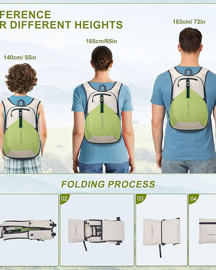 FIORETTO 15L Hiking Backpack for Women Men Mini Packable Backpack Lightweight Small Daypack for Camping Travel Outdoor, Beige and Green