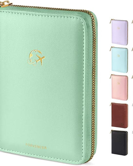 Forvencer Passport Holder Cover with Safe Zipper Closure, Premium Passport Wallet for Travel, Cute RFID Blocking Card Case, Waterproof Travel Accessories for Women, Mint Green