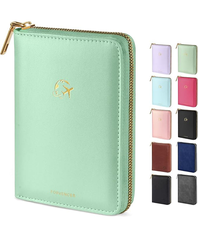 Forvencer Passport Holder Cover with Safe Zipper Closure, Premium Passport Wallet for Travel, Cute RFID Blocking Card Case, Waterproof Travel Accessories for Women, Mint Green