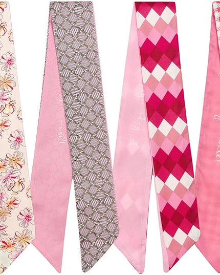 4 Pack Purse Scarf Handbags Skinny Twill Hair Scarves Narrow Neck Scarf Band Women Fashion Accessories Bag Charms