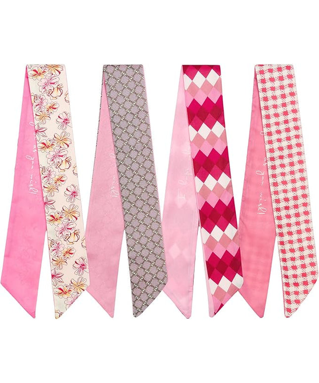 4 Pack Purse Scarf Handbags Skinny Twill Hair Scarves Narrow Neck Scarf Band Women Fashion Accessories Bag Charms