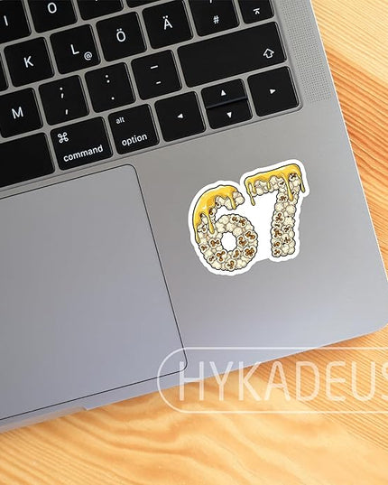 (3Pcs) 67 Popcorn Dripping Meme Stickers Funny Six Seven Gen Alpha Slang 6 7 Numbers Vinyl Decals Waterproof for Laptop, Water Bottle, Tumbler, Scrapbooking, 3" x 2.2"