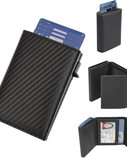 GRALEON Card Wallet for Men,Slim Minimalist Wallet 10-14 Cards,Smart Pop Up Wallets with Money Clip& ID Window,RFID Front Pocket Credit Card Holder, Gifts for Men（Carbon Fiber）
