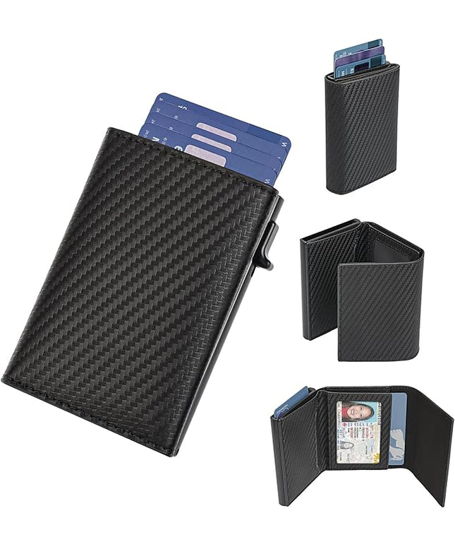 GRALEON Card Wallet for Men,Slim Minimalist Wallet 10-14 Cards,Smart Pop Up Wallets with Money Clip& ID Window,RFID Front Pocket Credit Card Holder, Gifts for Men（Carbon Fiber）