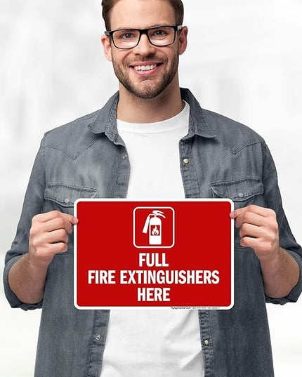 Full Fire Extinguishers Here Sign, 10x7 Inches, 4 Mil Vinyl Decal Stickers Weather Resistant, Made in USA by My Sign Center