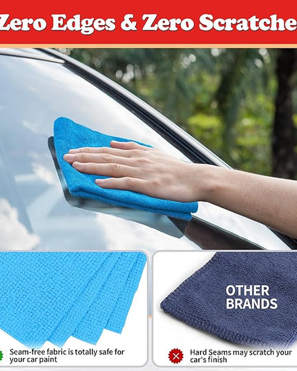 FIXSMITH Shop Towels, Microfiber Cleaning Cloth Bulk, 24 Pack Microfiber Towels for Cars, All-Purpose Absorbent Cleaning Rags, Dust Cloth for Automotive, Mechanic, Garage, Bar, 11.5 x 11.5 inch
