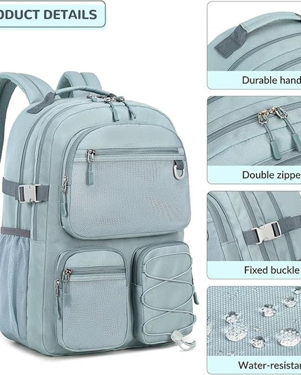 Lohol Water Resistant Backpack with Mulitiple Pockets for School Travel Outdoor College, 15.6 inch Laptop Daypack for Men and Women (Blue)