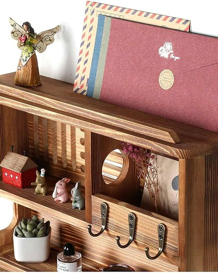 Mutsault Key Holder for Wall, Mail and Key Holder for Home Decor, Key and Mail Holder for Wall with Key Hooks, Brown
