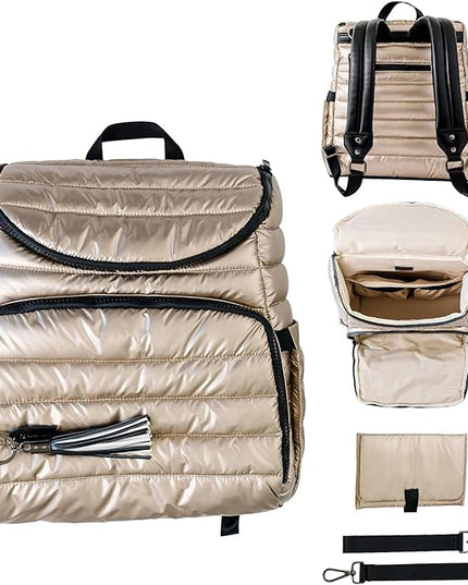Citi Collective Gallery Diaper Bag Backpack - Casual Day-to-Day Backpack Fits 15" Laptop - Travel Bag with Multiple Compartments, Pockets, Portable Changing Pad, and Shoulder Strap-Gold
