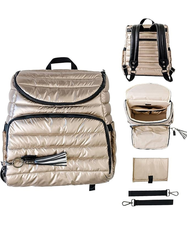 Citi Collective Gallery Diaper Bag Backpack - Casual Day-to-Day Backpack Fits 15" Laptop - Travel Bag with Multiple Compartments, Pockets, Portable Changing Pad, and Shoulder Strap-Gold