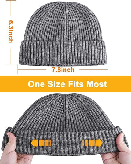 50% Wool Warm Cuffed Swag Knit Short Fisherman Beanie for Men Women Winter Hats Trawler Skull Cap