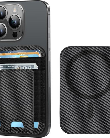 for Magsafe Wallet, Strongest Magnetic Wallet, for iPhone Walle t Magsafe with 2 Card Slots, Magnetic Card Holder for iPhone 17/16/15/14/13/12 Series, Vegan Leather, Fit 7 Cards, Black Carbon Fiber
