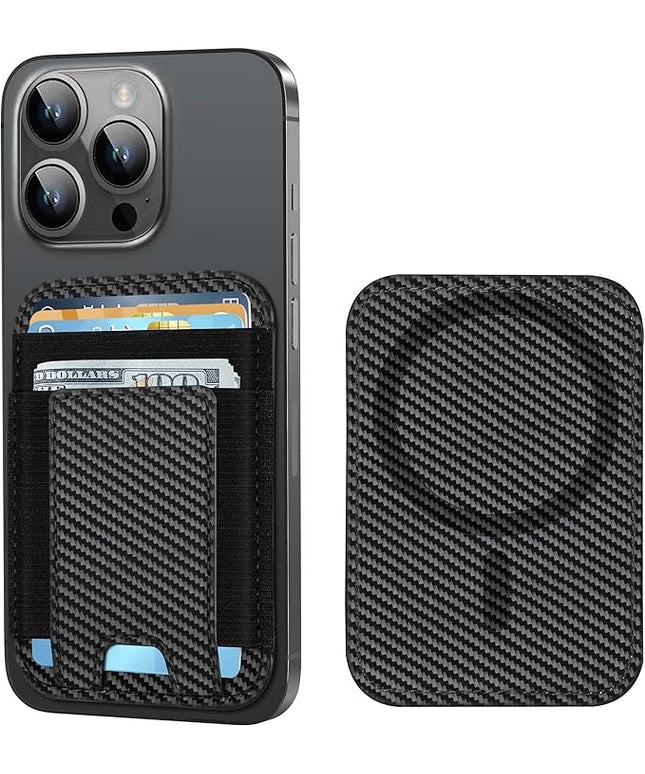 for Magsafe Wallet, Strongest Magnetic Wallet, for iPhone Walle t Magsafe with 2 Card Slots, Magnetic Card Holder for iPhone 17/16/15/14/13/12 Series, Vegan Leather, Fit 7 Cards, Black Carbon Fiber