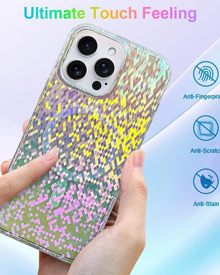 Glitter Case for iPhone 15 Pro Case for Women Girls [ Compatible with Magsafe ] Clear Cute Girly Aesthetic Colorful Iridescent Rainbow Sparkly Sparkle Bling Magnetic Protective Phone Cover