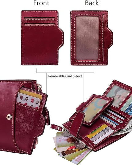 AINIMOER Women's RFID Blocking Leather Small Compact Bi-fold Zipper Pocket Wallet Card Case Purse with id Window