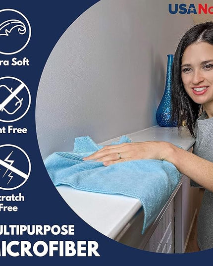 USANOOKS Microfiber Cleaning Cloth - Turq - 24Pcs (12.5x12.5 inch) High Performance - 1200 Washes, Ultra Absorbent Car Towel Traps Grime & Liquid for Streak-Free Mirror Shine - car Washing Cloth