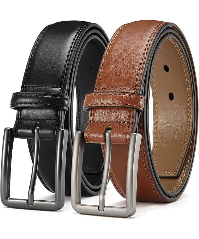 CHAOREN Leather Dress Belt Men 2 Pack - 1 3/8" Mens Belts for Work Business Casual Jeans