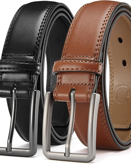 CHAOREN Leather Dress Belt Men 2 Pack - 1 3/8" Mens Belts for Work Business Casual Jeans