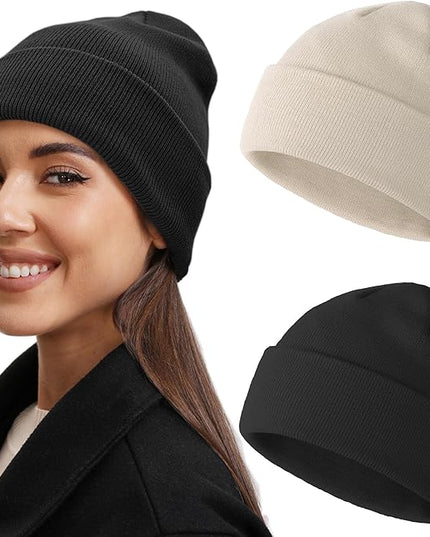 100% Cotton Beanie Hat- Unisex Ultra Soft Winter Warm Stretch Knit Cuffed Hats Fisherman Beanies Skull Cap
