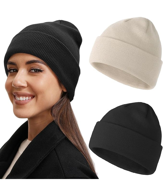 100% Cotton Beanie Hat- Unisex Ultra Soft Winter Warm Stretch Knit Cuffed Hats Fisherman Beanies Skull Cap