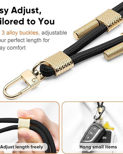 Phone Lanyard Universal Crossbody Cell Phone Strap Anti-Theft Adjustable Neck Lanyard for iPhone 17 Pro Max 2pcs Phone Patchs Tether Pads Midnight Black