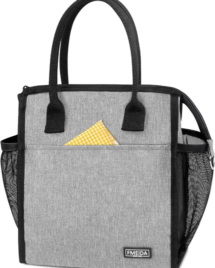 Fmeida Insulated Lunch Bags for Women Men Reusable Lunch Box Bag Lunch Tote Bag with Front&Side Pockets Leakproof Thermal Lunch Cooler for Work Picnic Beach Travel