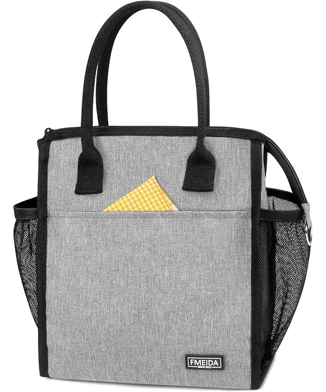 Fmeida Insulated Lunch Bags for Women Men Reusable Lunch Box Bag Lunch Tote Bag with Front&Side Pockets Leakproof Thermal Lunch Cooler for Work Picnic Beach Travel