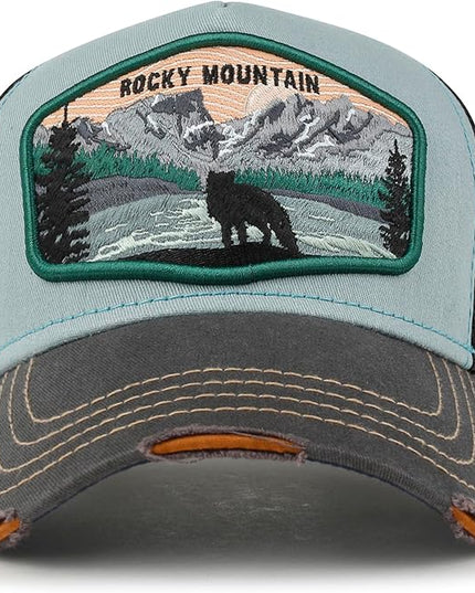 ililily Premium Howels Embroidery Vintage Baseball Cap Distressed Trucker Hat
