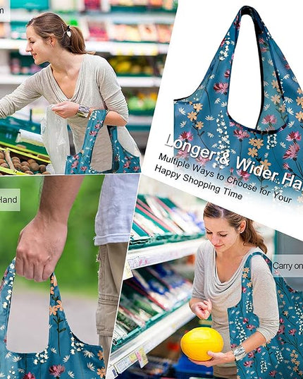 BeeGreen Aesthetic Tote Bags Flowering Shrub Gifts for Women Travel Floral Reusable Grocery Bags Shopping Bags Bulk 6 Pack 50LBS X-Large Foldable-Machine Washable