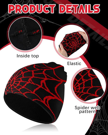 Toulite 12 Pieces Y2K Spider Web Beanie Gothic Graphic Beanies Outdoor Winter Warm Knitted Hat for Men Women
