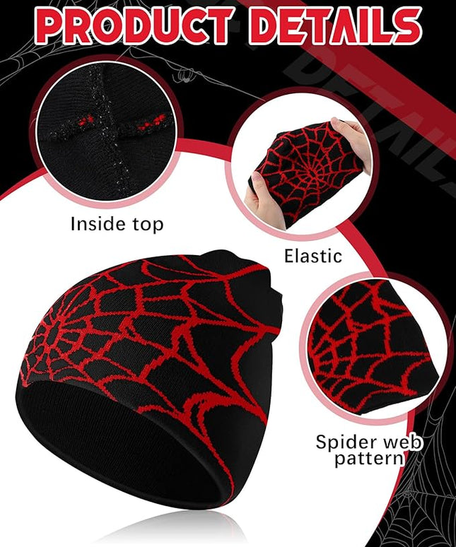 Toulite 12 Pieces Y2K Spider Web Beanie Gothic Graphic Beanies Outdoor Winter Warm Knitted Hat for Men Women