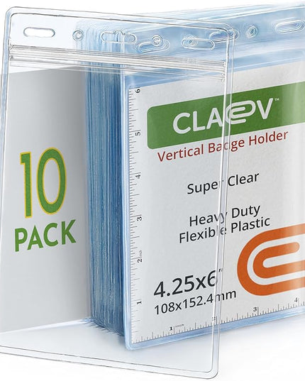 Claev Vertical 4x6 Passport & Card Holders (4x6 Extra Large (XXL), 10 Pack), Clear Waterproof ID Plastic Name Card Badge Holders for Travel, Conferences, Conventions