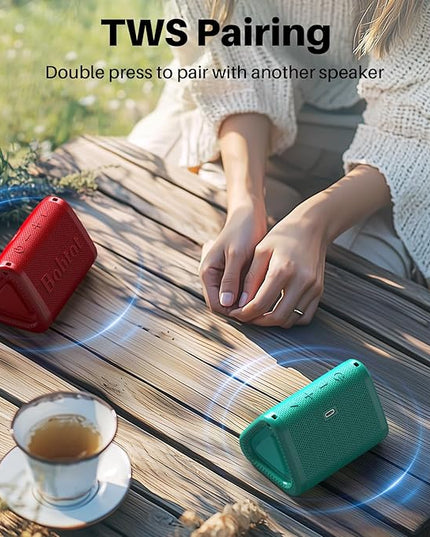 Bobtot Portable Bluetooth Speaker Wireless, IPX7 Small Shower Speaker Waterproof, 15H Playing Time, Loud and Stereo Sound with Bass, TWS Pairing for Party, Camping, Travel, Green