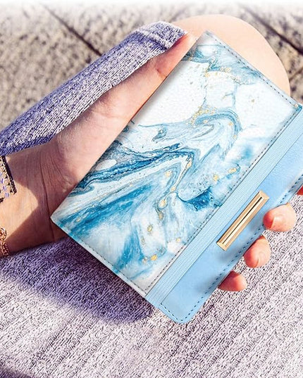 Passport Holder Cover Travel RFID Blocking Passport Cover Rose Gold Cute Flowers Passport Wallet with Elastic Band for Women