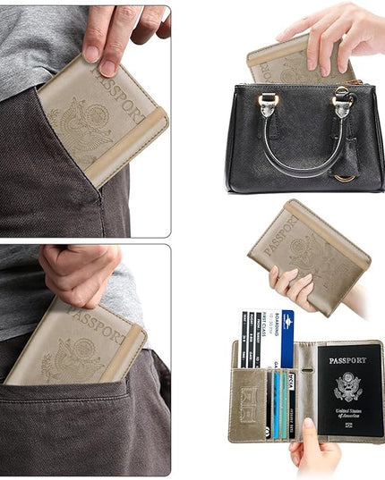 WALNEW Passport Holder for Travel, RFID Passport Cover Wallet for Women Men, PU Leather Passport Book Card Holder Case with Pen, Travelling Essentials for Flying