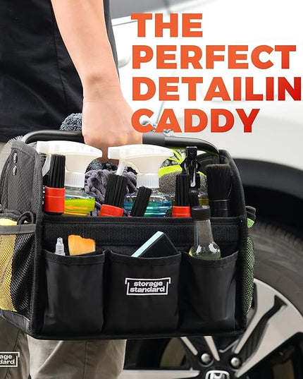 Detailing Caddy Organizer with Handle - Storage, Cars, & Cleaning Caddy for Supplies, Tools, & Home Improvement - Heavy Duty Car Detailing Supplies With Multi-Pockets & Collapsible Tote Design