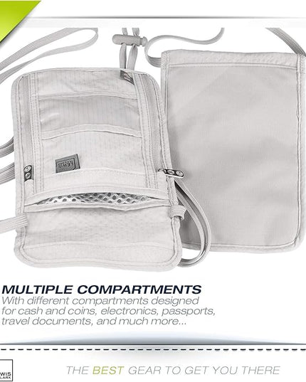 Lewis N. Clark RFID Blocking Stash Neck Wallet, Travel Pouch + Passport Holder for Women & Men, Taupe