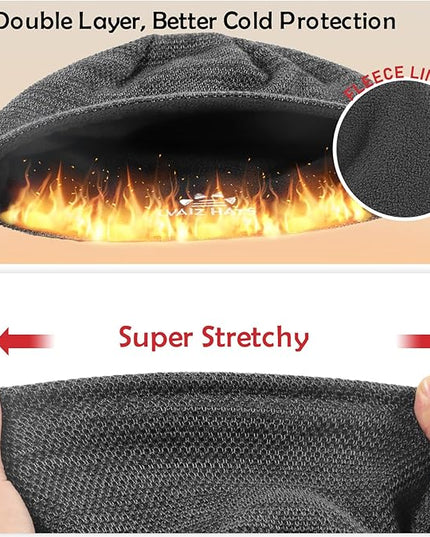 Lvaiz Mens Winter Beanie Hat Warm Fleece Lined Skull Cap for Men Reversible Women Windproof Watch Hat Knit Warm Unisex Beanie