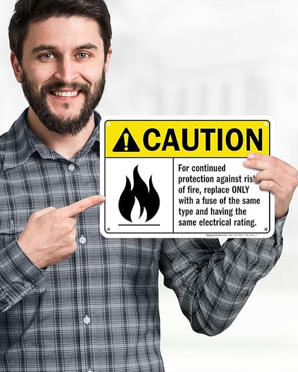 Warning For Continued Protection Against Risk Of Fire Replace Sign, 10x7 Inches, 55 mil thick HDPS (high density polystyrene), Made in USA by My Sign Center