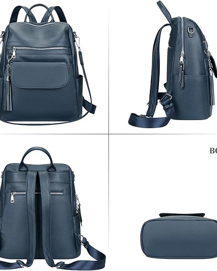 ALTOSY Genuine Leather Backpack Purse for Women Large Convertible Shoulder bag Ladies Crossdody Bag with Tassel(S115 Indigo Blue)