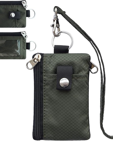 Minimalist RFID Blocking Small Wallet with ID Window,WaterResistant Zip Id Case Wallet with Lanyard Keychain for Cards,Cash,Travel,Women,Men